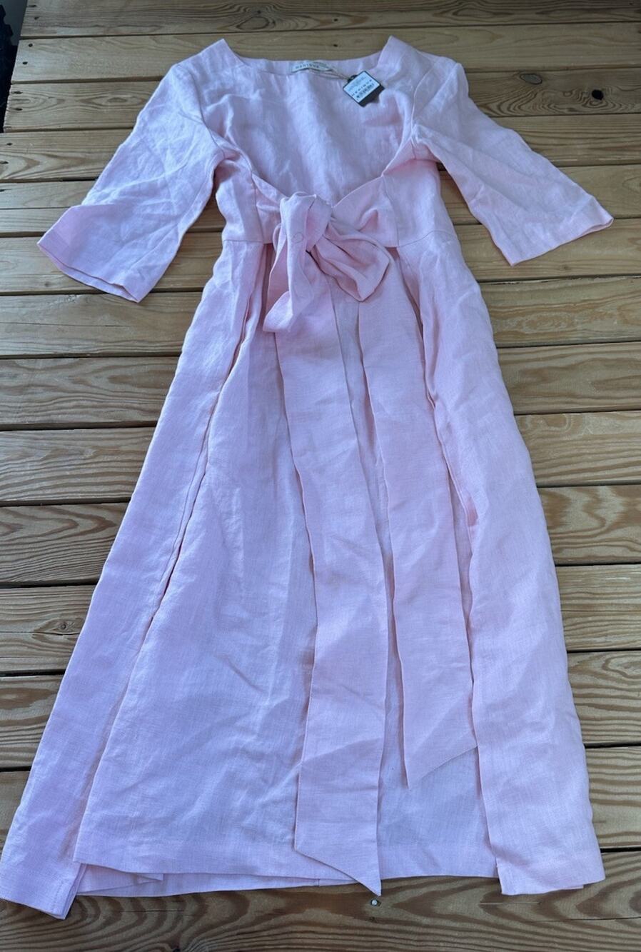 Menique NWT Women’s Linen 3/4 Sleeve Wrap Dress Size L Pink T4